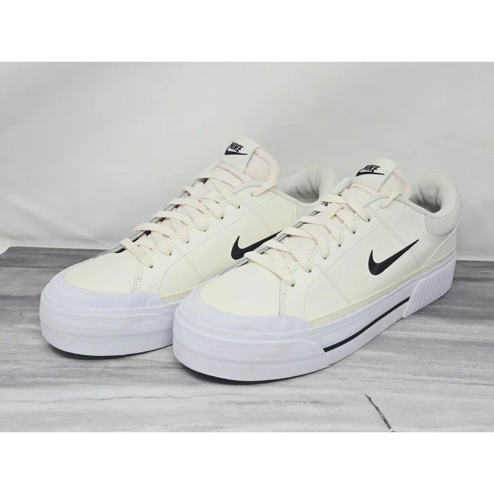 Nike Court Legacy Lift Womens Size 10 Ivory Black Leather Shoe Sneakers Gum